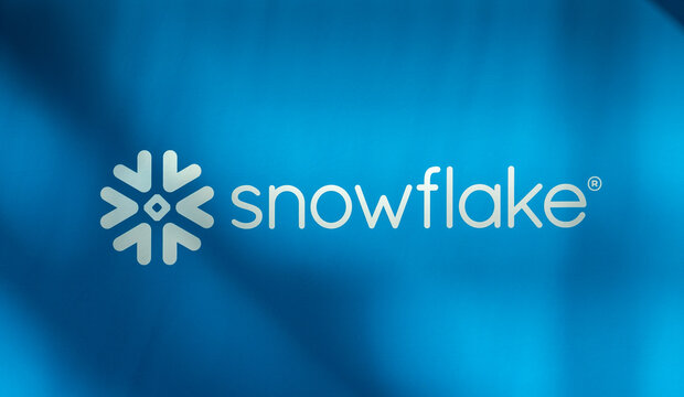 LOS ANGELES, CA- May 22, 2024: Snowflake logo printed on Global Sponsors banner at AWS Summit in Los Angeles Convention Center.