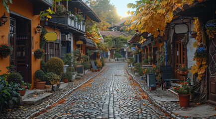 A quaint and charming village, with cobblestone streets and cozy cafes, inviting visitors to...