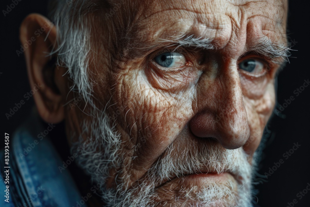 Poster portrait of a man with a long beard, looking directly at the camera