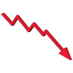 Red 3d arrow going down stock icon on white background. Bankruptcy, financial market crash icon for your web site design, logo, app, UI. graph chart downtrend symbol.chart going down sign. vector