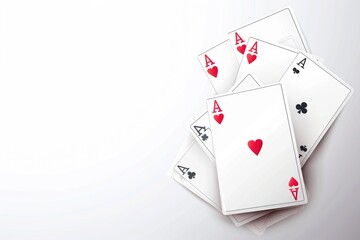 Obraz premium A close-up shot of four playing cards on a table, with a poker game in progress