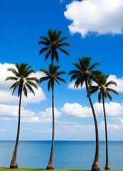Fototapeta premium a beach with palm trees and a blue sky with clouds