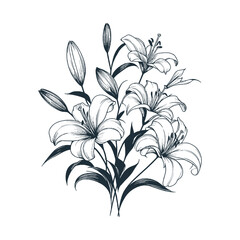 Flat design flower silhouettes and leaves floral element design vector template illustration