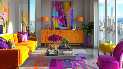 Art Home. Modern colorful interior with paintings