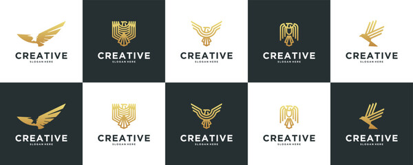 A collection of eagle logos with modern and abstract concepts, defense, protection, logo design symbol.