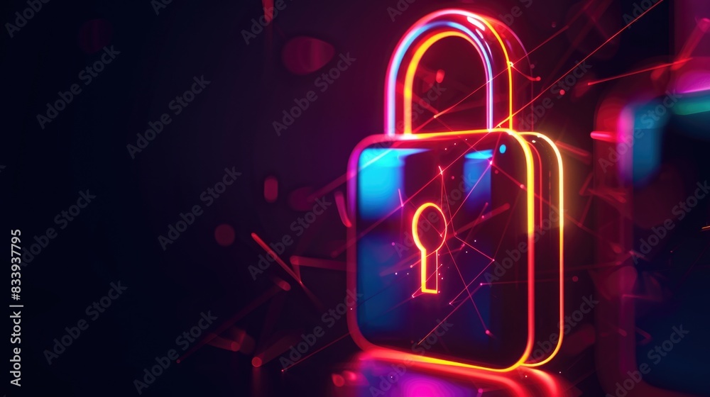 Poster A padlock and key lit up in the dark, highlighting security and access