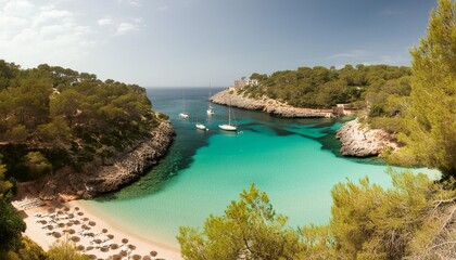 font de sa cala beach in mallorca features serene turquoise waters surrounded by lush greenery