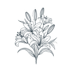 Flat design flower silhouettes and leaves floral element design vector template illustration