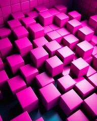 Abstract background of cubes with colorful pink lighting. Purple and Black abstract background vector presentation design. PowerPoint and Business background. Abstract geometric blocks, 3d render.