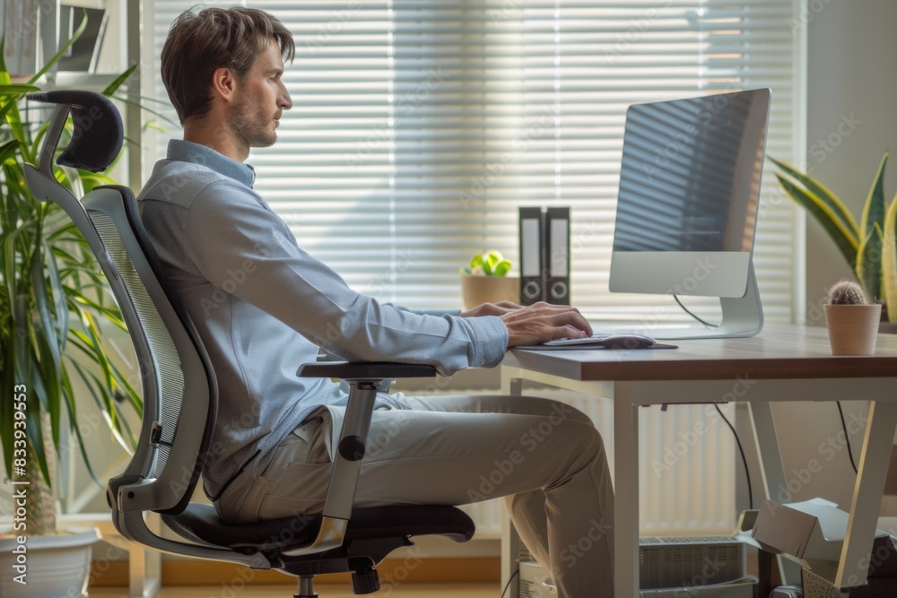 Poster a person typing away on their computer at a desk