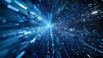 Naklejka premium Blue glowing abstract background with light burst