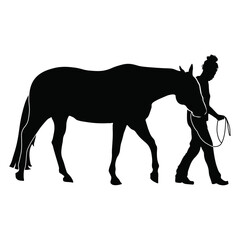 Silhouette of a Girl Leading a Horse