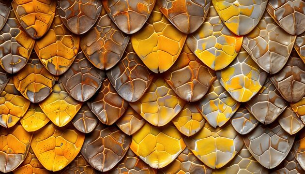 seamless pattern of python skin, reptile snake print texture,  yellow and brown scales spots background, wallpaper .	
