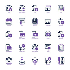 Banking and Finance icon pack for your website, mobile, presentation, and logo design. Banking and Finance icon dual tone design. Vector graphics illustration and editable stroke.