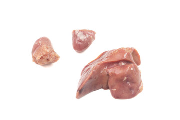 Set of Three Raw Chicken Organs for Cooking Isolated on a White Background