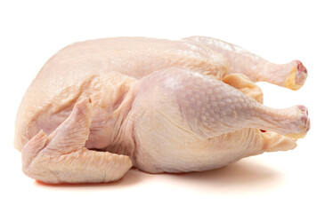 A Fresh Whole Raw Chicken Isolated on a White Background