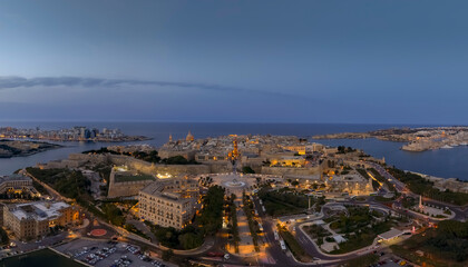 Aerial evening cityscape about the capitol of Malta Valetta city.