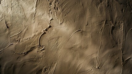 Detailed shot of a clay and lime plaster wall, handcrafted texture, soft diffuse lighting. 