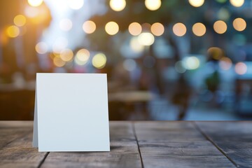 Blank white menu card on wooden table
