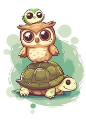 Obraz premium Happy Owl riding turtle