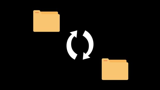  File copying and pasting upload and download concept. File transfer computer folder to folder animation Alpha Channel. 