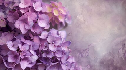 Obraz premium Beautiful cluster of light purple hydrangea flowers against a softly textured background.