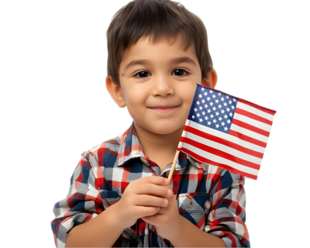 Child with American flag celebrating 4th july independence day