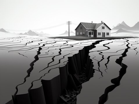 Peak subsidence incident flat design front view shifting ground theme 3D render black and white