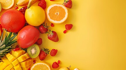 fruit, food, summer, berry, healthy, orange, background, diet, mix, tropical, blueberry, fresh, organic, mixed, various, kiwi, assortment, sweet, vitamin, copy space, ingredient, raw, white, top, view