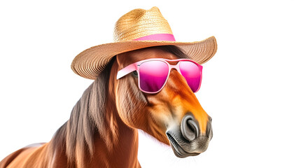 horses in sunglasses and a hat