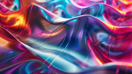 Abstract volumetric background with dynamic geometric and wave-like shapes, a kaleidoscope of abstract patterns. Colorful texture concept. Generative AI.