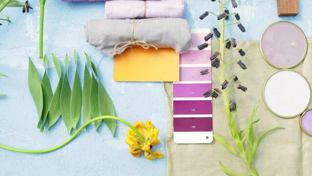 summer floral colour palette, mood board for interior design and decoration