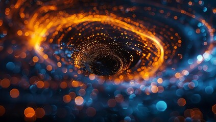Abstract Swirling Vortex with Glowing Orange and Blue Particles


