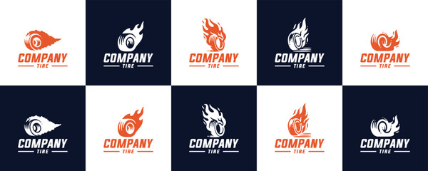 collection of tire wheel logo with flames, automotive repair service, logo design vector.