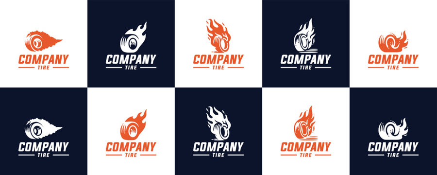 collection of tire wheel logo with flames, automotive repair service, logo design vector.