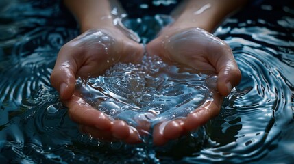 A person's hands are in the water, and the water is clear