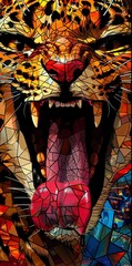 Fototapeta premium A close up of a leopard's face with its tongue hanging out
