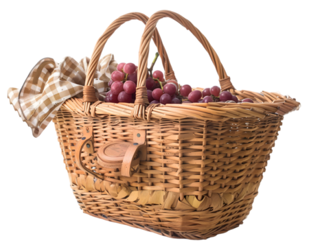 Picnic basket of fruit isolated on white background