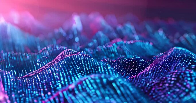 Binary code forms peaks and valleys in a digital landscape, depicting data exploration and analysis concepts. Data mining visualization
