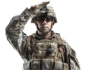 Brave Soldier saluting isolated on white background