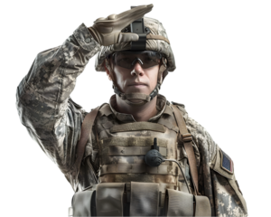 Brave Soldier saluting isolated on white background