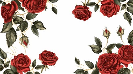 Rose floral, luxury botanical on white background vector, empty space in the middle to leave room for text or logo, gold line wallpaper, leaves, flower, foliage, hand drawn