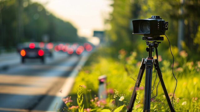 Speed Camera on Tripod by Roadside