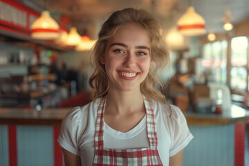 Portrait of a waitress in a traditional diner.