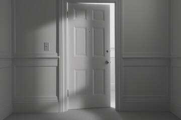 Open door emitting light possibilities growth achievements concept motivation learning skills knowledge heaven doors exit abstract simple background new ways entering leaving space imagination
