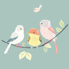 birds sit on the tree branch vector illustration, design element for greeting card, poster