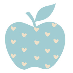 A blue apple with white heart shapes on it