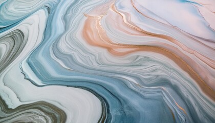colorful marble abstract painting with blue beige and golden orange background fluid washes of...