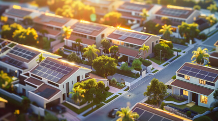 Aerial view of modern suburban homes with solar panels