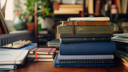 stack of books on a shelf